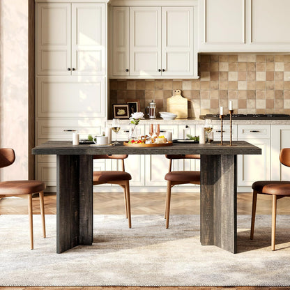 LITTLE TREE Wooden Dining Table Set for 6, 63-Inch Rectangle Kitchen Table, Modern Dinner Table for Home Dining Room, Kitchen Room,Dark Grey