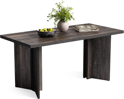 LITTLE TREE Wooden Dining Table Set for 6, 63-Inch Rectangle Kitchen Table, Modern Dinner Table for Home Dining Room, Kitchen Room,Dark Grey