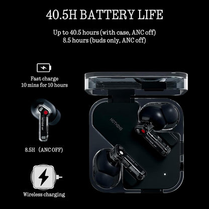 Nothing Ear Wireless Earbuds Bluetooth, 45dB Hybrid Smart ANC Earbuds, 11mm Deep Bass Boost, Hi-Res Audio with LDAC & LHDC 5.0, 6 Mics Call, 40.5H Playtime with Fast Charging Case, ChatGPT Supported