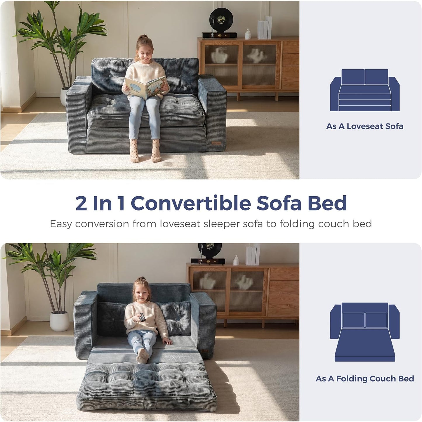MAXYOYO Convertible Sofa Bed, Pull Out Loveseat Sleeper Sofa, 2 in 1 Folding Couch Bed