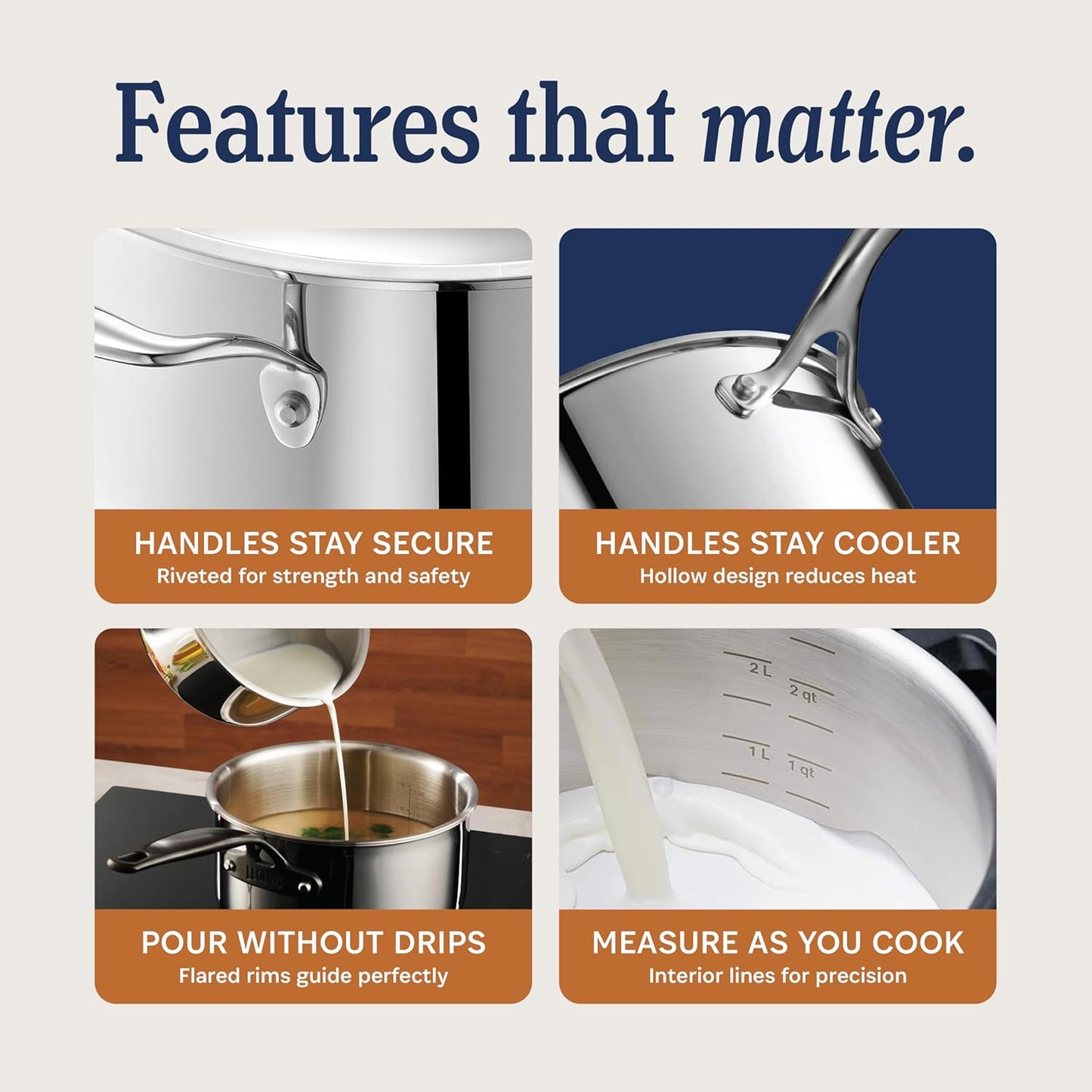 LEGEND COOKWARE 5-Ply Stainless Steel Cookware Set, 12-Piece Pots and Pans Set - Induction Compatible, Oven Safe 800°F - Non-Toxic, No Coatings - Built to Last Generations
