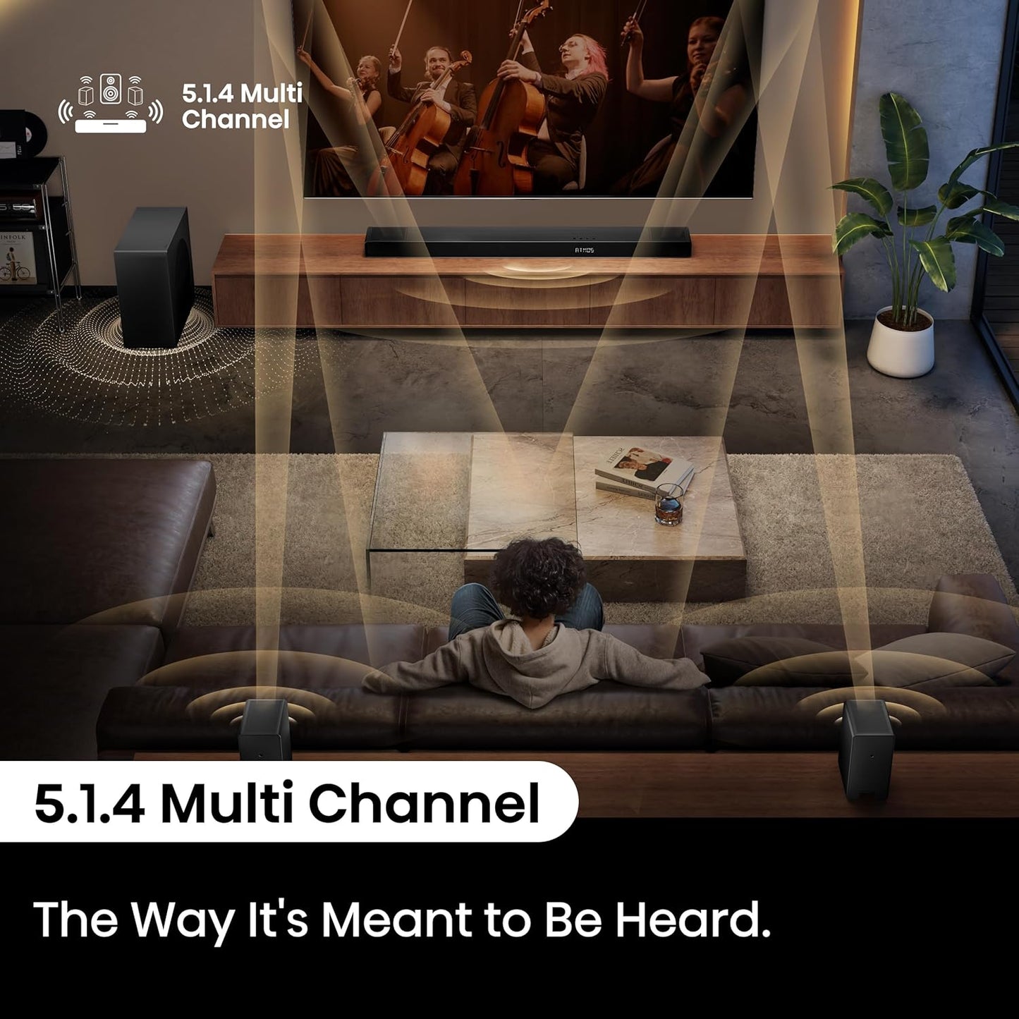 Hisense AX5140Q 5.1.4Ch Sound Bar with Wireless Subwoofer, Dolby Atmos, DTS:X, Bluetooth 5.3, Roku TV Ready, HDMI/AUX/ARC/Optical/USB, EzPlay, 7 EQ Modes, Hi Concerto, Room Calibration