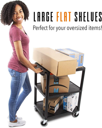 Stand Steady Tubstr 3 Flat Shelf Printer Cart, Compact and Heavy-Duty Utility Storage - Supports up to 300 lbs, Great for Home, Office, Warehouse, 28 x 18 in Tool Table, Moves Cargo Easily (Black)
