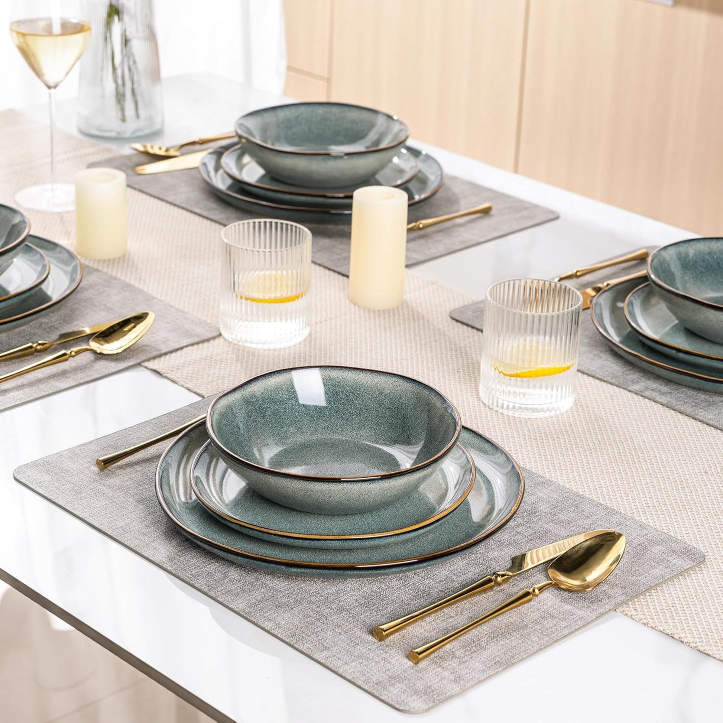 AmorArc Ceramic Dinnerware Sets,Handmade Reactive Glaze Stoneware Plates and Bowls Sets,Highly Scratch Resistant | Dishwasher & Microwave Safe Dishes Set,Service for 4 (12pc)