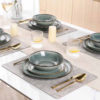 AmorArc Ceramic Dinnerware Sets,Handmade Reactive Glaze Stoneware Plates and Bowls Sets,Highly Scratch Resistant | Dishwasher & Microwave Safe Dishes Set,Service for 4 (12pc)