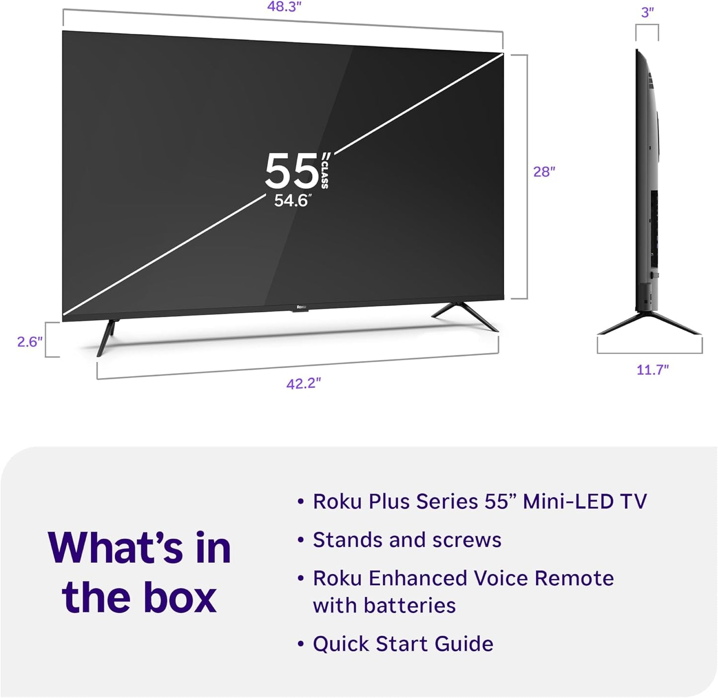Roku Smart TV – 55-Inch Plus Series, Mini-LED TV – RokuTV with Enhanced Voice Remote – Flat Screen 4K QLED Television with Dolby Vision & Wi-Fi for Streaming Live Local News, Sports