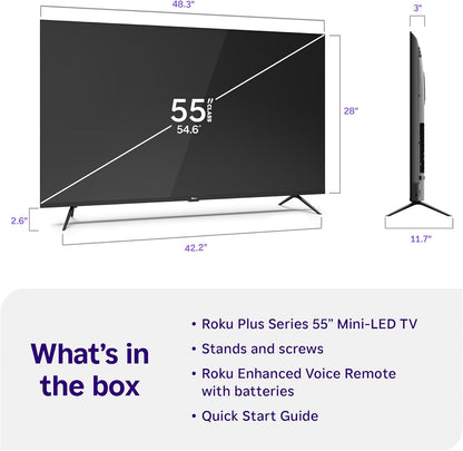 Roku Smart TV – 55-Inch Plus Series, Mini-LED TV – RokuTV with Enhanced Voice Remote – Flat Screen 4K QLED Television with Dolby Vision & Wi-Fi for Streaming Live Local News, Sports