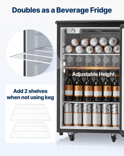 VEVOR Beer Kegerator, Single Tap Commercial Draft Beer Dispenser for D system, Full Size Keg Refrigerator with 5lbs CO2 Tank, Hold 2 Sixth / 2 Ball lock keg, Black