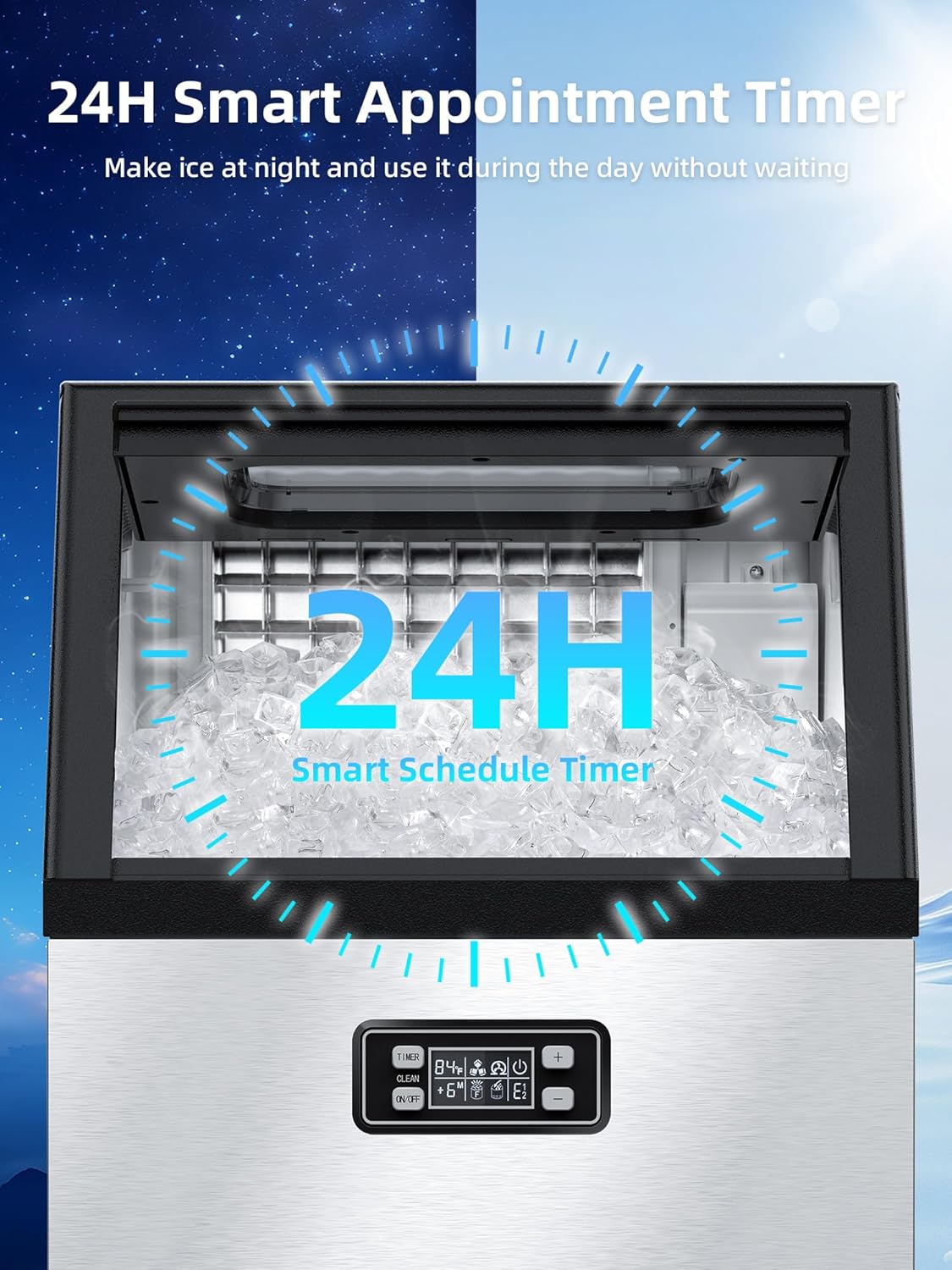COWSAR Commercial Ice Maker Machine 100Lbs/24H, Stainless Steel Undercounter Ice Maker with 33Lbs Storage Capacity, Self-Cleaning Freestanding Ice Machine for Home, Bar, Restaurant, Office, Outdoor