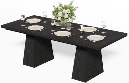 LITTLE TREE Dining Table for 4-6 People, Wooden Table, Rectangle Furniture with Heavy Duty Legs, Modern Kitchen Table for Home, Dining Room, Black