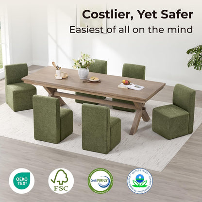 CHITA Dining Chairs with Casters Set of 4, FSC Certified Upholstered Armless Modern Rolling Dining Chairs with Rollers for Bedroom Reading Room Living Room, Moss Green