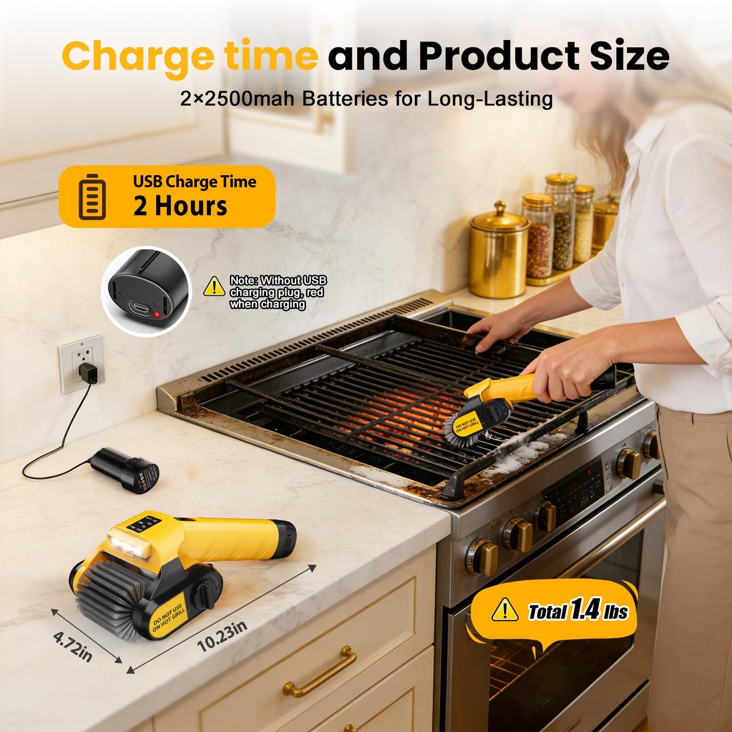 QIMEDO 5000mAh Electric Rotary Grill Brush - 800RPM Cordless