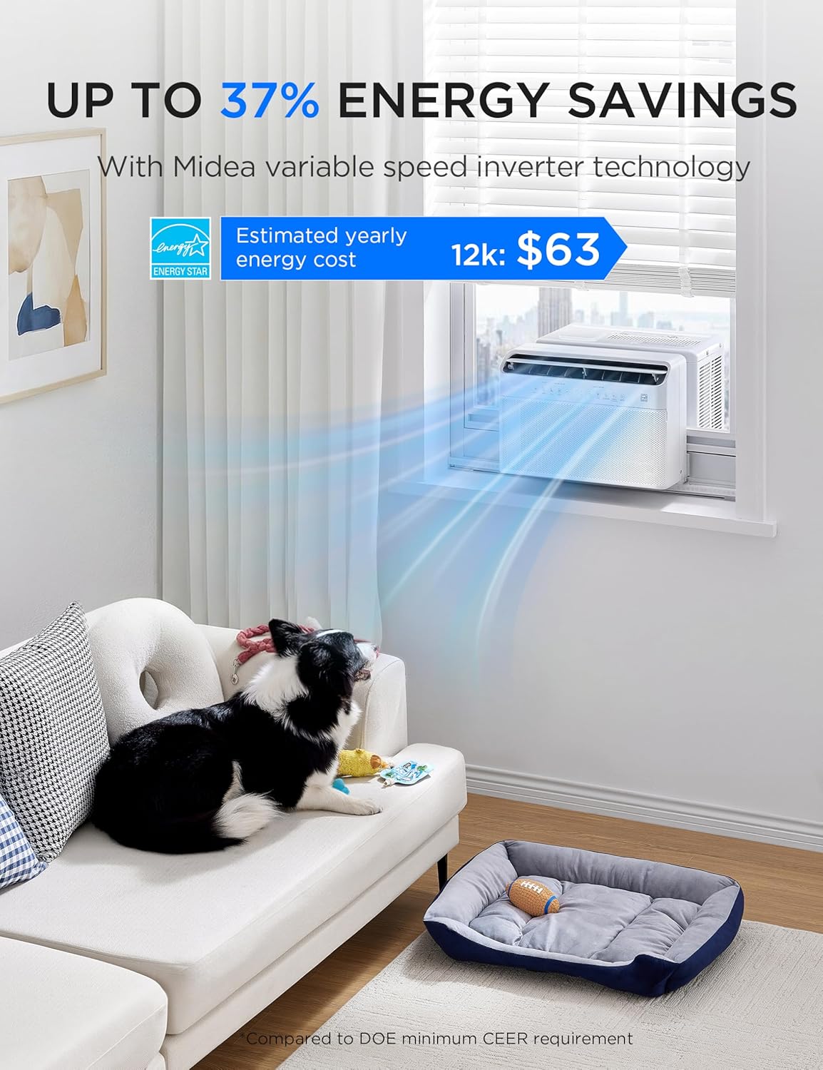 Midea 12,000 BTU U Shaped Smart Inverter Window Air Conditioner - Cools 550 Sq Ft, Ultra Quiet with Open Window Flexibility - Alexa/Google Assistant Compatible - 35% Energy Savings, Remote (Updated)