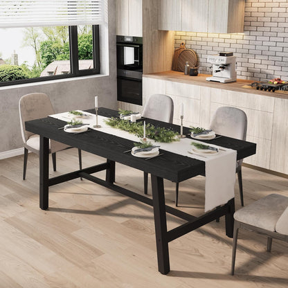 GarveeHome Industrial Dining Table for 4-6 People, 63" Long Large Kitchen Table with Sturdy Metal Frame, Rectangular Counter for Dinner, Kitchen, Dining Room (Black, 63" Non-extendable)