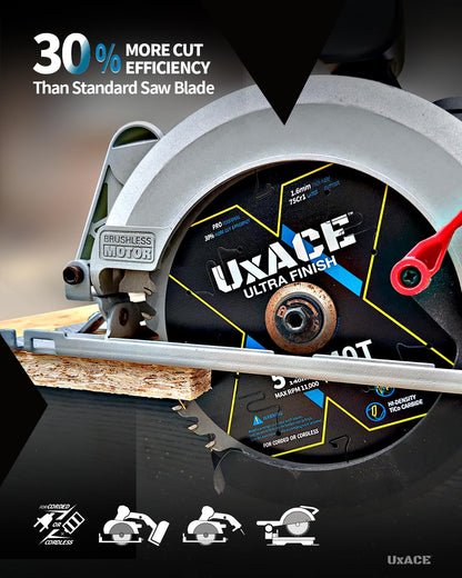 6-1/2-Inch 60-Tooth Circular Saw Blade with 5/8-Inch Arbor, Ultra Finish Wood Cutting, Carbide Tip, Thin Kerf, for Plywood, MDF, OSB, Laminated, 2 Pack