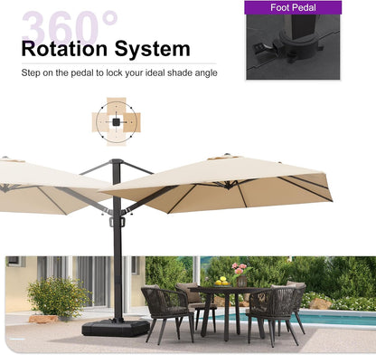PURPLE LEAF 10ft Patio Umbrella Square Large Outdoor Windproof Offset Umbrella with 360° Rotation Cantilever Umbrella for Garden Deck Backyard Pool Beige