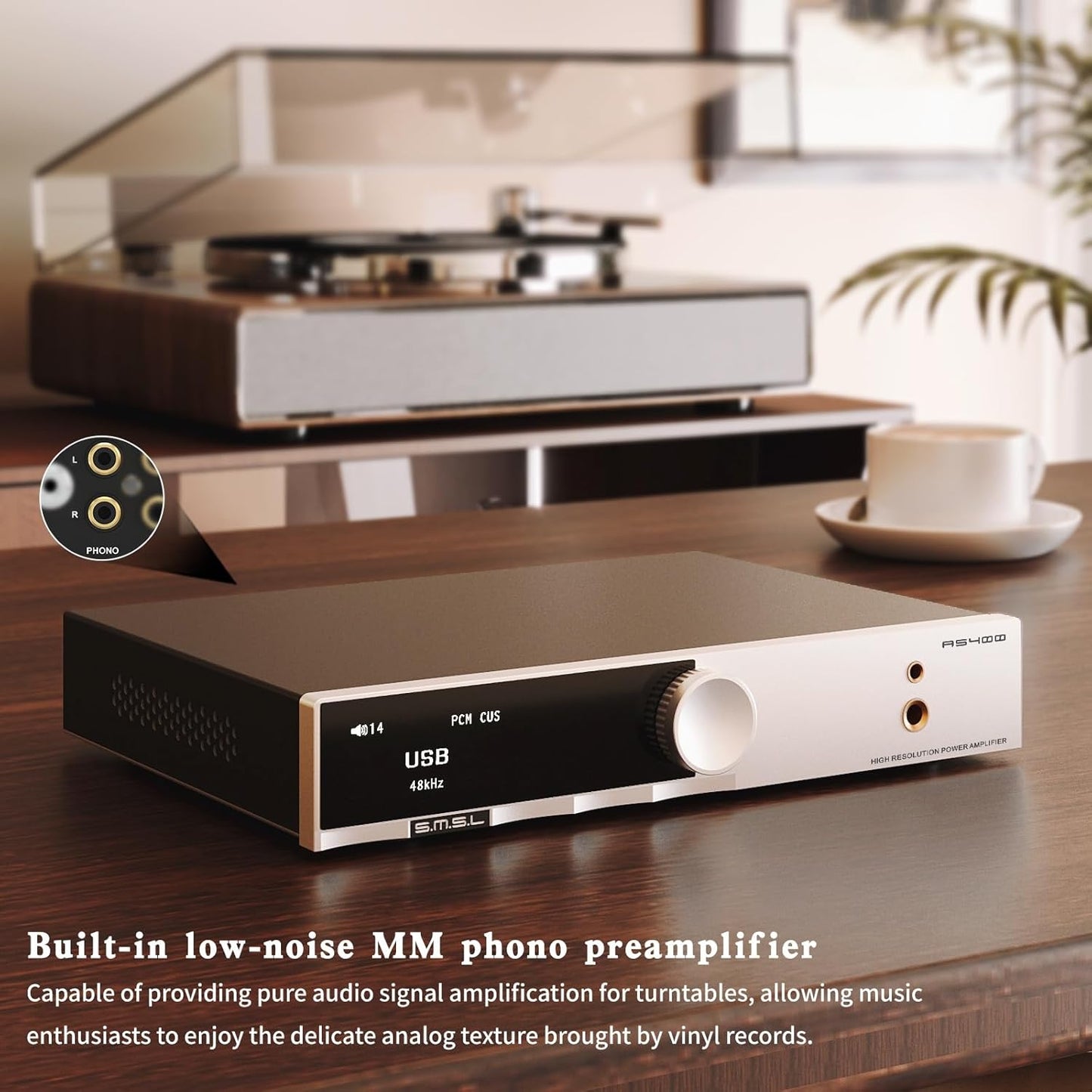 SMSL AS400 MA5332MS Power Amplifier CS43131 165W x 165W DAC Headphone Amp, USB/Coax/Opt/HDMI ARC/RCA/Phono Input 2.1 Channel Speaker/Subwoofer 4.4mm/6.35mm Headphone Output, MQA DAC Class D Amplifier