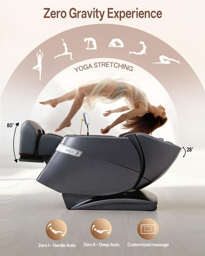 RELX 4D Massage Chair Full Body, 23 Modes Zero Gravity SL-Track Shiatsu Massage Chair with Electric Extendable Footrest, Airbag Massage with Body Scan, Shawl, Deep Yoga Stretch and AI Control(Brown)