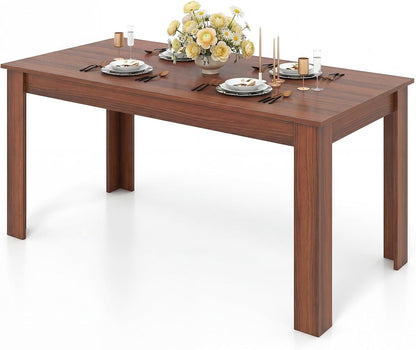 Giantex Dining Table for 4-6, 63" L Large Farmhouse Kitchen Table, Wooden Rectangular Dinner Table for Living Dining Room, Home Office, Dinette, 330LBS Capacity, Walnut
