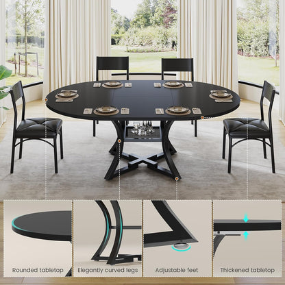 Itaar Round Extendable Dining Table Set for 4-6 People, 5-Piece Kitchen Table Set with 4 Cushion Chairs, Dining Room Table for 6 with MDF Board & Metal Frame for Small Space, Easy Clean, Black