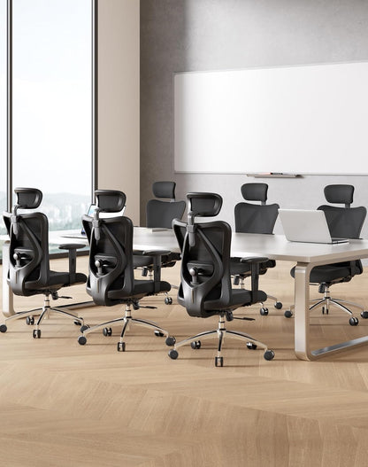 SIHOO M18 Ergonomic Office Chair, High Back Mesh Desk Chair with Adjustable Headrest & Lumbar Support, 330lbs Capacity Computer Chair with 2D Armrests & Wide Cushion, Tilt Lock, for Home Office-Black