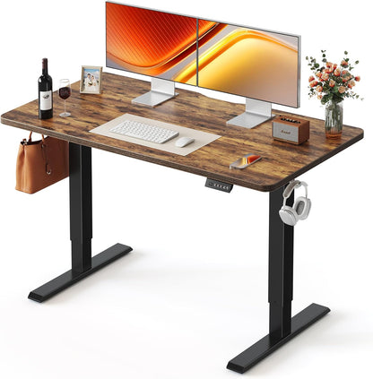 FEZIBO 48 x 24 Inchs Electric Standing Desk, Height Adjustable, Sit Stand Up, Computer Office Desk with Splice Board, Black Frame/Rustic Brown Top