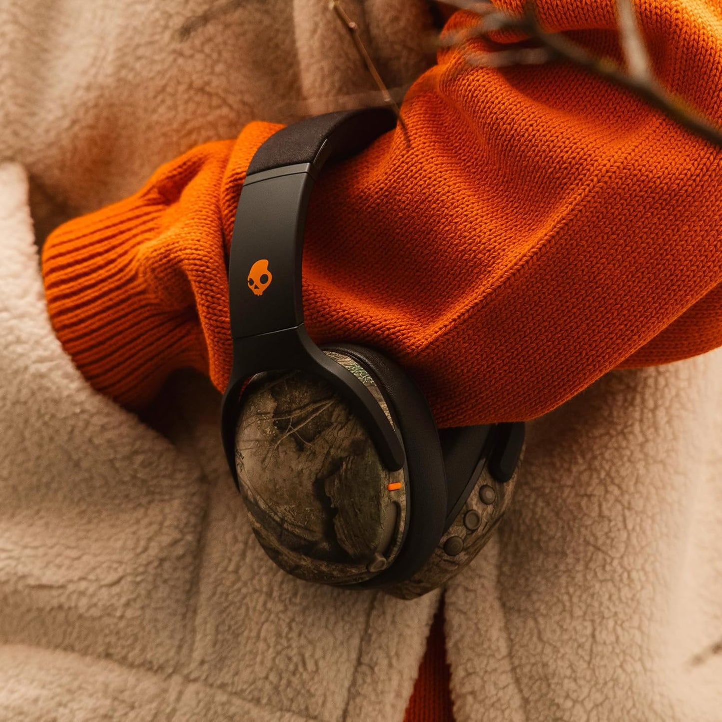 Skullcandy Crusher Evo Wireless Bluetooth Headphones with Multi-Sensory Bass, Noise Isolating Over-Ear Fit, Up to 40 Hours Battery, Microphone for iPhone Android - Realtree APX Black/Orange