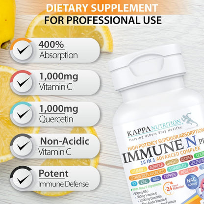 (90 Capsules), NAC 600mg, Quercetin 1,000mg, Vitamin C 500mg, Zinc 50mg, Vitamin D3 5,000iu, Selenium, Copper, Acerola, Ginger, Rutin, Citrus Bioflavonoids, Rose Hips, Echinacea, Immune N Plus 15 in 1