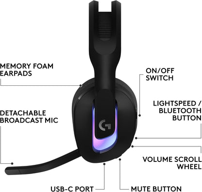Logitech G522 Lightspeed Wireless Gaming Headset, Full-Band Mic, Advanced Audio, Tri-Connect (Lightspeed, Bluetooth, USB A to C), LIGHTSYNC RGB, for PC & Nintendo Switch/Switch 2 – Black