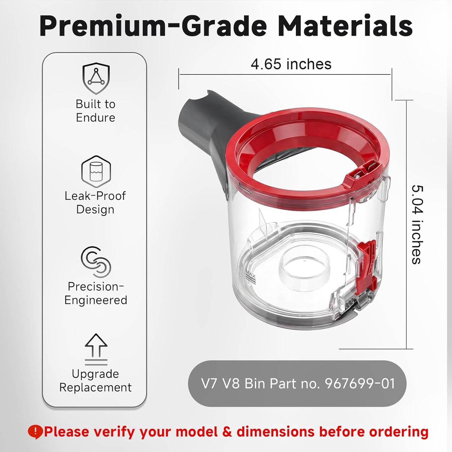 Lemige Upgraded V7 V8 Dust Bin Canister Replacement Parts for Dyson V7 V8 SV10 SV11 SV25 Cordless Vacuum Cleaner, For Dyson Vacuum Attachments No. 967699-01, Prevents Leakage and Restore Suction