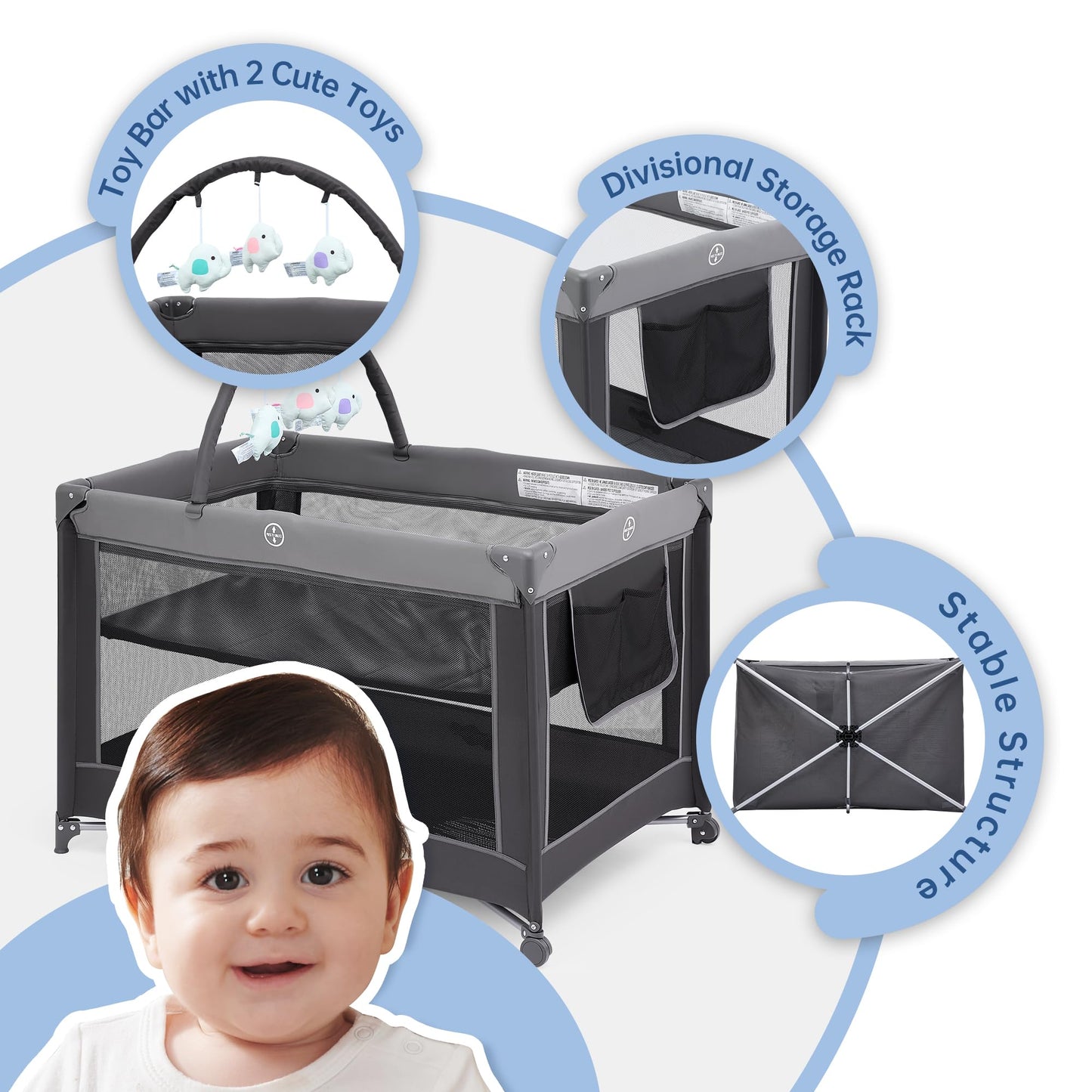 PAMO BABE Portable Playpen Foldable Playard for Babies & Toddlers