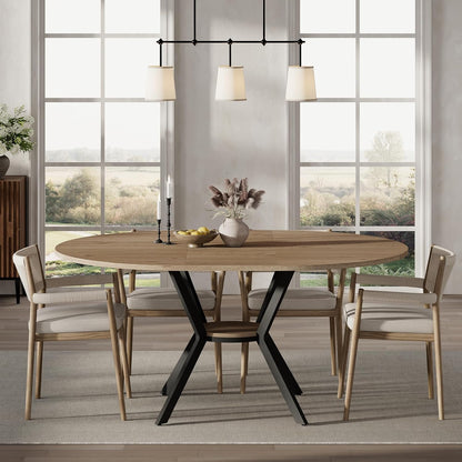 42"-58" Extendable Round Dining Table with Built-in Flip Leaf, Modern Oval Kitchen Table for 4-6, Space-Saving Small Room Furniture with Storage Shelf and X-Shaped Metal Base