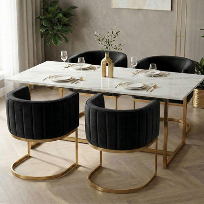 Hyfirm Black and Gold Barrel Dining Room Chairs Set of 4, Modern Velvet Upholstered Accent Chairs with Curved Back for Kitchen Island, Luxury Comfort Seating Cantilever Metal Frame