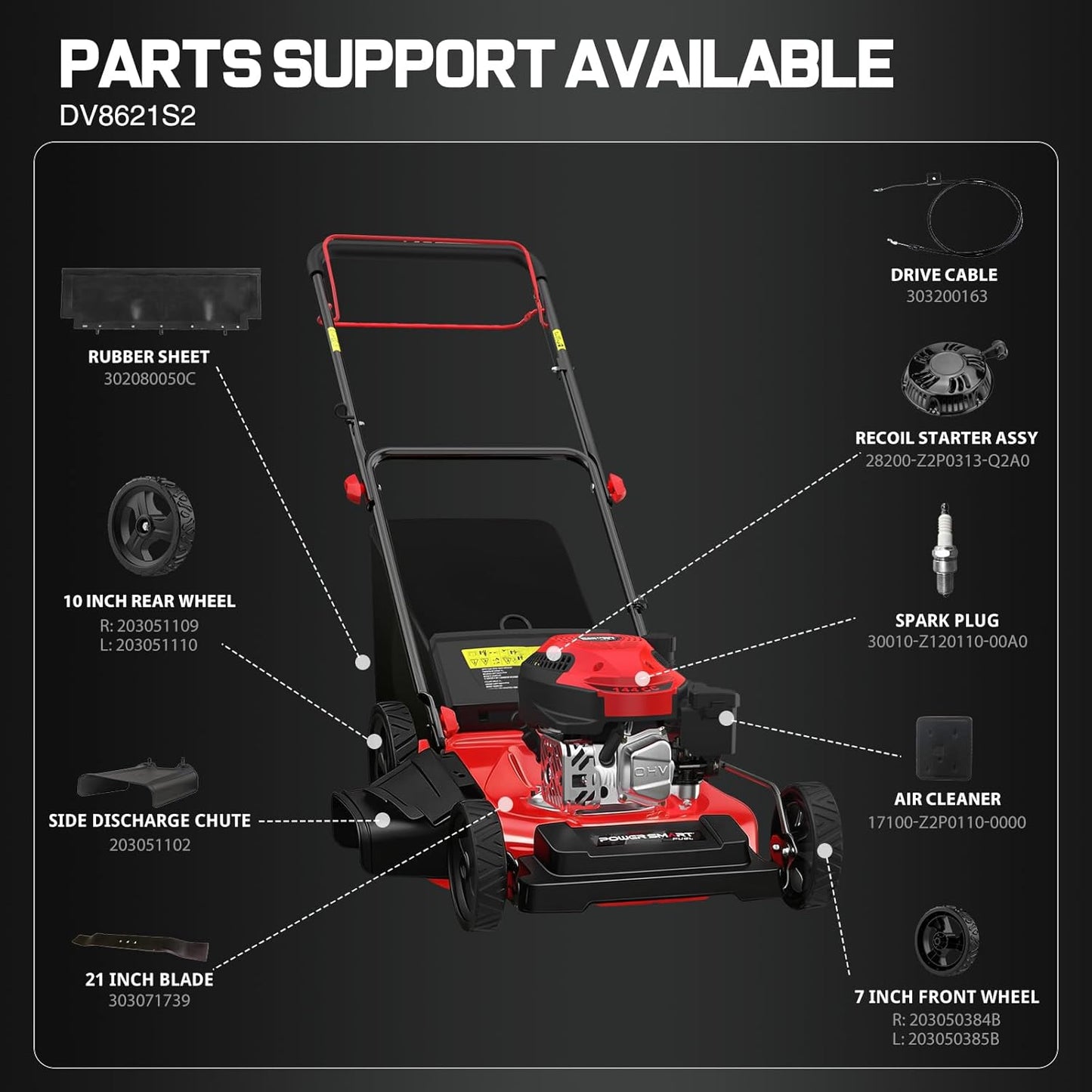 PowerSmart EasyDrive 21-Inch Self Propelled Gas Lawn Mower, 170cc 4-Stroke OHV Engine, Rear Wheel Drive, 3-in-1 Mulch/Bag/Side Discharge, Steel Deck, 6 Height Adjustment