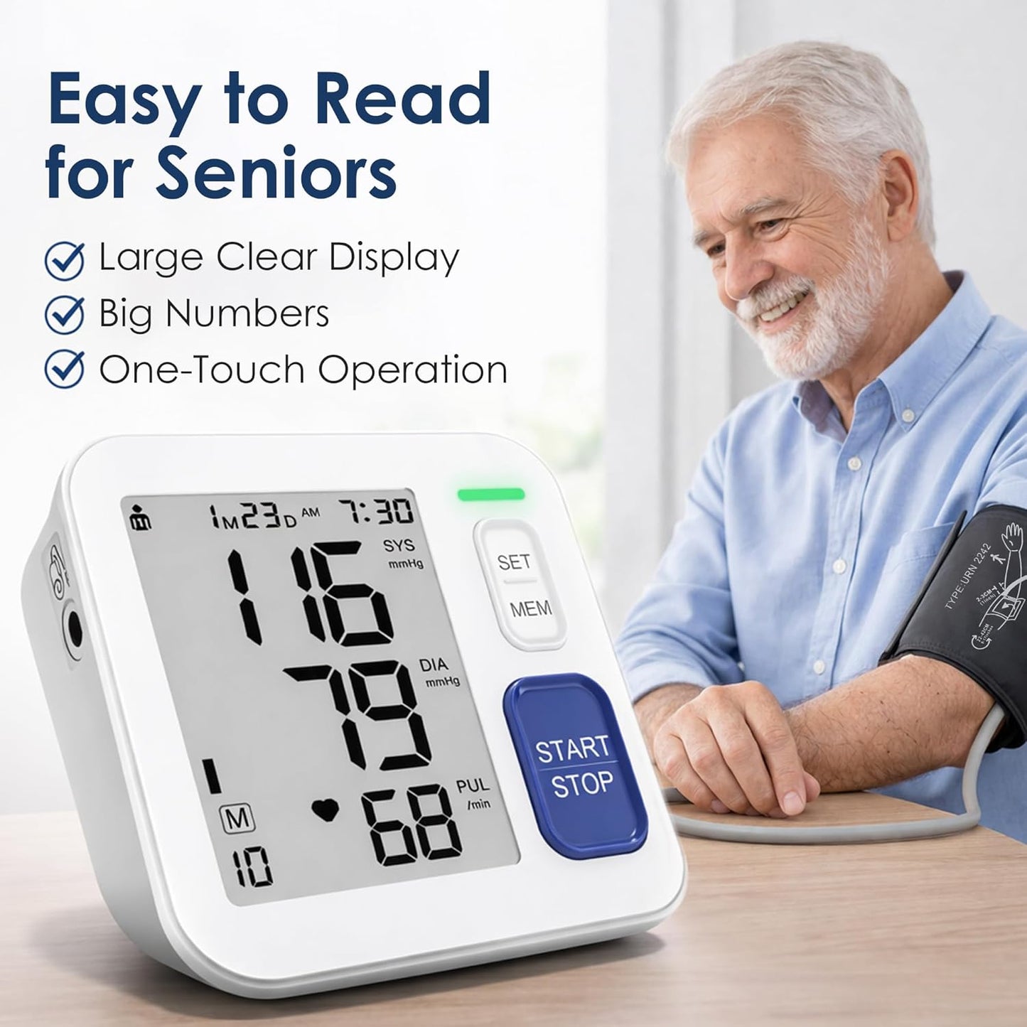Blood Pressure Monitors for Home Use Upper Arm, Automatic Accurate BP Cuff 9"-17" with 4" LCD Screen, 2 x 90 Memory & HR Detection, Digital BP Machine with USB Cable 4 AAA Batteries & Storage Bag