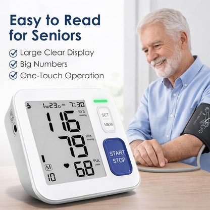 Blood Pressure Monitors for Home Use Upper Arm, Automatic Accurate BP Cuff 9"-17" with 4" LCD Screen, 2 x 90 Memory & HR Detection, Digital BP Machine with USB Cable 4 AAA Batteries & Storage Bag
