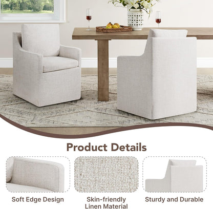 KISLOT Upholstered Dining Chairs Set of 4, Modern Dining Room Chairs with Casters & Washable Cover, Rolling Accent Chair with Hidden Storage for Kitchen, Farmhouse, Living Room, Linen Fabric, 4 Box