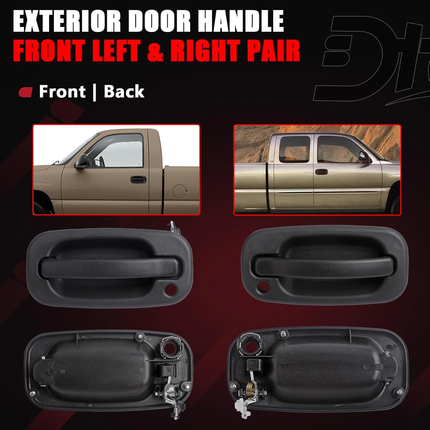 Exterior Door Handles, w/Lock Cylinders & Keys Compatible With Chevy GMC Cadillac Vehicle 1999-2007 Silverado Suburban Tahoe Avalanche, Sierra Yukon, Escalade Replaces# 15034985, 15034986 (2Pair)