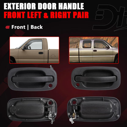 Exterior Door Handles, w/Lock Cylinders & Keys Compatible With Chevy GMC Cadillac Vehicle 1999-2007 Silverado Suburban Tahoe Avalanche, Sierra Yukon, Escalade Replaces# 15034985, 15034986 (2Pair)