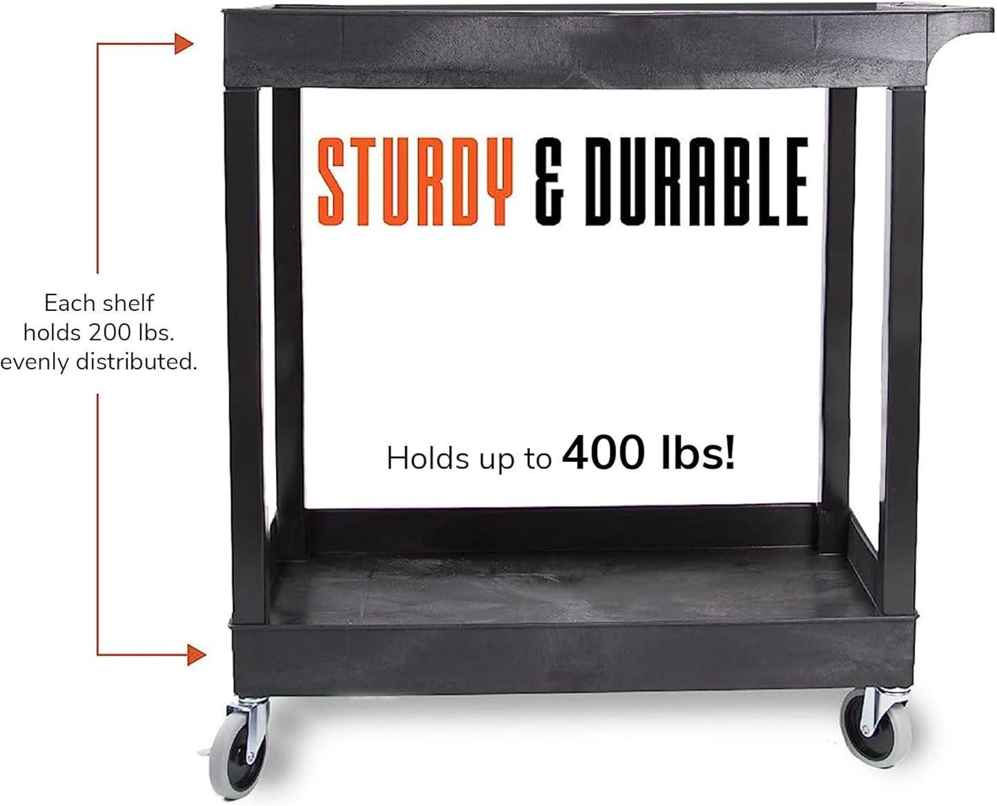 Stand Steady Original Tubstr 2 Shelf Utility Cart/Service Cart Supports up to 400 lbs. - Heavy-Duty Storage Cart for Garage, Warehouse, Kitchens, Plastic Tub Carts with Deep Shelves (Black, 32 x 18)