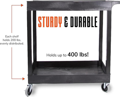 Stand Steady Original Tubstr 2 Shelf Utility Cart/Service Cart Supports up to 400 lbs. - Heavy-Duty Storage Cart for Garage, Warehouse, Kitchens, Plastic Tub Carts with Deep Shelves (Black, 32 x 18)