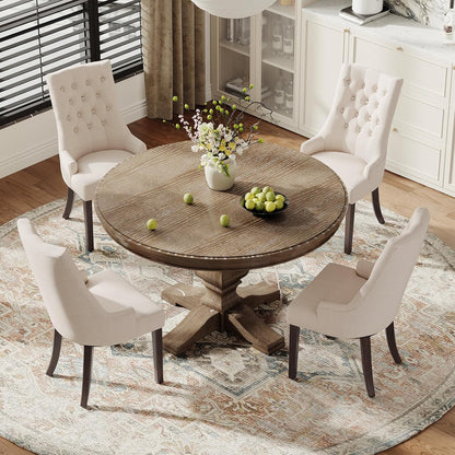 COLAMY Fabric Side Dining Chairs Set of 6, Wingback Upholstered Dining Room Chairs with Tufted Button, Living Room Chairs for Home Kitchen, Beige