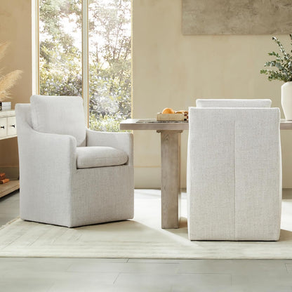 KISLOT Upholstered Dining Chairs with Casters, No Assembly Modern Accent Armchair with Rollers for Dining Room, Bedroom, Living Room, Reading Room, Already Assembled, Linen, 2 Box