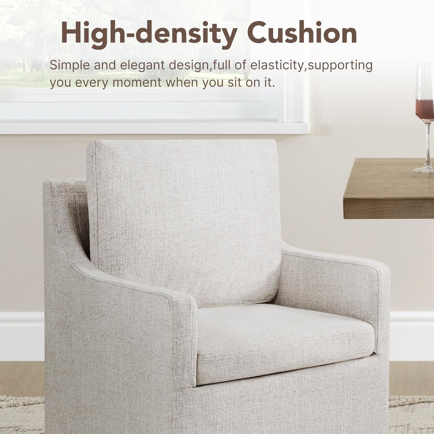 KISLOT Upholstered Dining Chairs Set of 4, Modern Dining Room Chairs with Casters & Washable Cover, Rolling Accent Chair with Hidden Storage for Kitchen, Farmhouse, Living Room, Linen Fabric, 4 Box