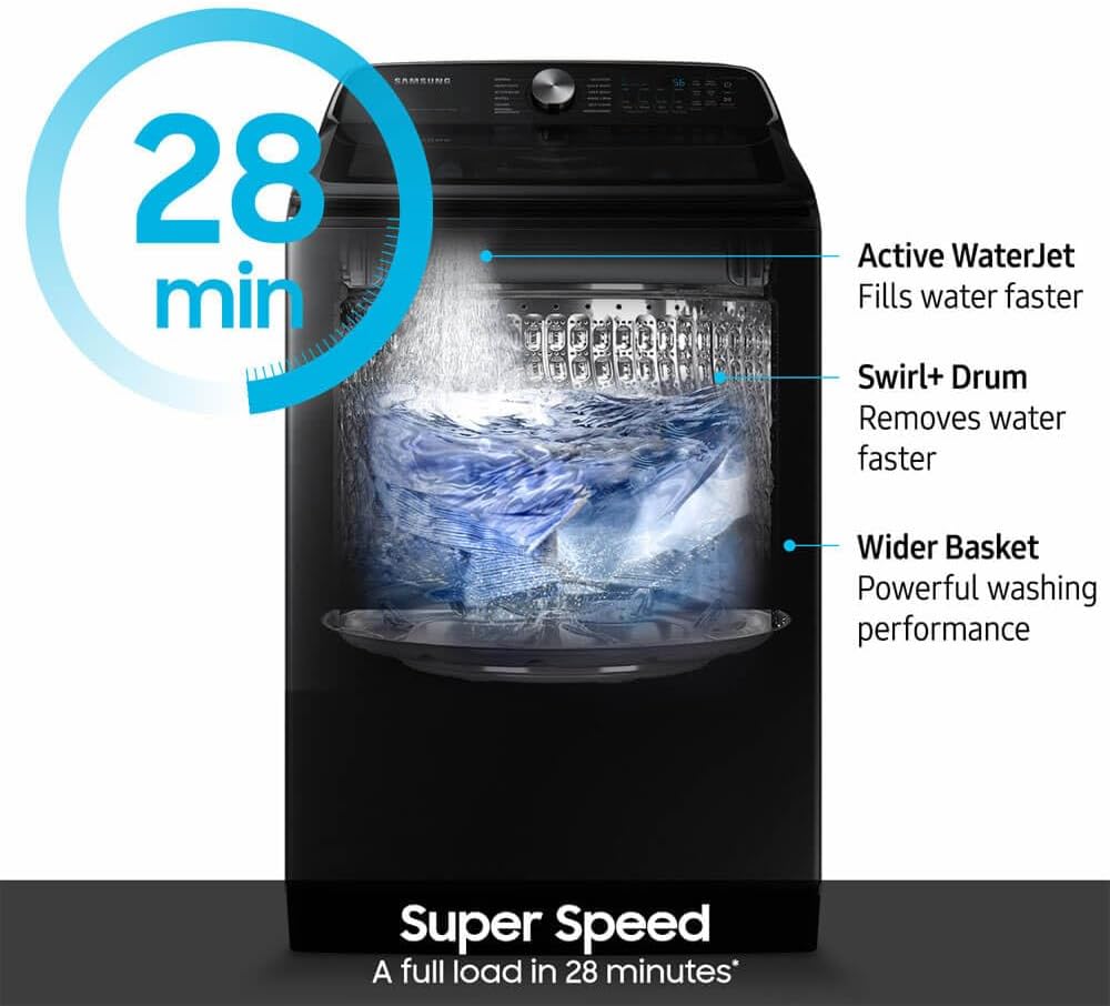 Samsung 5.5 cu. ft. Extra-Large Capacity Smart Top Load Washer with Super Speed Wash, Brushed Black, WA55CG7100AVUS