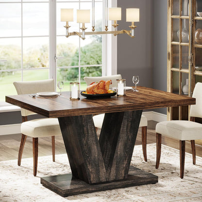 Tribesigns 47-Inch Dining Table for 4, Black Kitchen Dinner Table with Heavy Duty Pedestal, Farmhouse Wooden Eating Table for Home, Dining Room, Small Space, Black & Brown