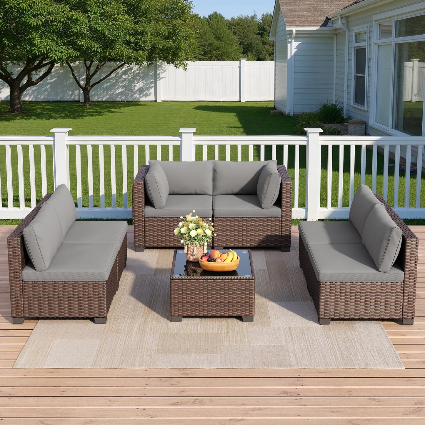 QSUN 7 Pieces Outdoor Patio Wicker Furniture Set, Grey