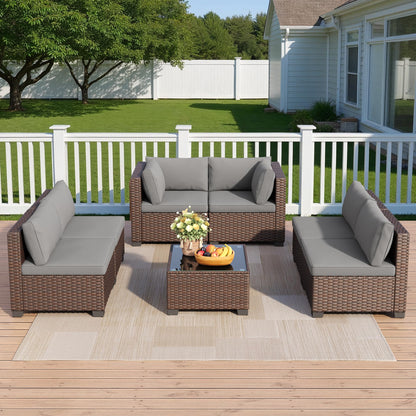 QSUN 7 Pieces Outdoor Patio Wicker Furniture Set, Grey