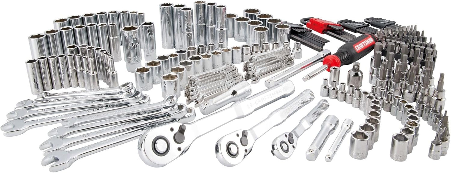 CRAFTSMAN 230 Pcs Mechanics Tool Set, Socket Wrench Set, Car Tool Kit with VERSASTACK Toolbox, SAE and Metric,1/4 in, 3/8 in, and 1/2 Drive, Short and Long Arm Hex Keys (CMMT45306)