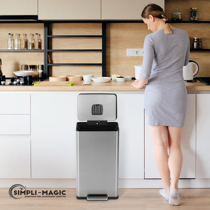 SIMPLI-MAGIC Soft-Close 50L Trash Can with Foot Pedal - Stainless Steel